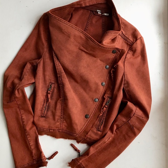 Free People Jacket Size-XS Draped Moto Orange EUC - Picture 2 of 8